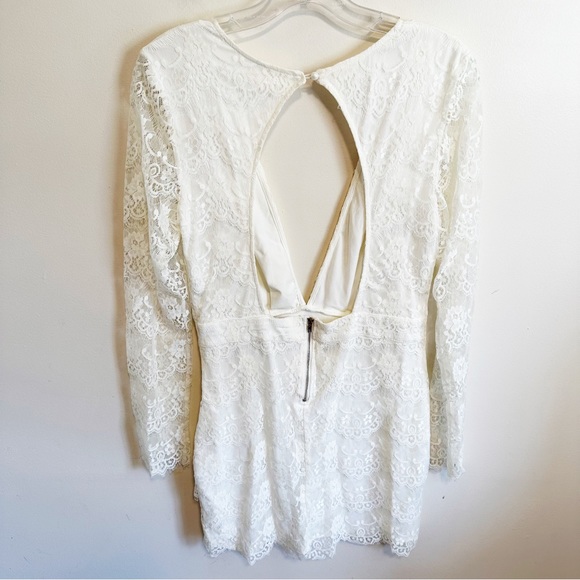 Akira Chicago Red Label White Lace Long Sleeve Low Cut Mini Dress - Picture 6 of 6